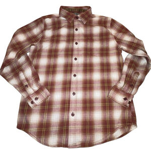 Bone Collector Mens Long Sleeve Brown Red Orange Plaid Flannel Shirt Sz Medium